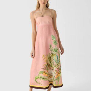 Alemais Papaya Sun Pink Midi Linen Dress